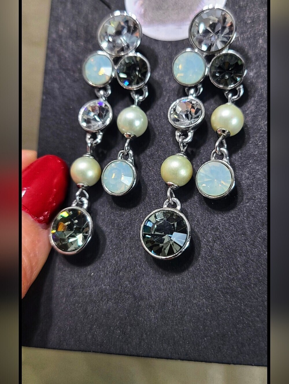 Givenchy crystal fuax opal pearl drop earrings slivertone stud earrings